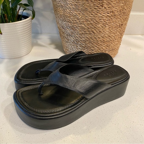 ASOS DESIGN Target Premium Leather Toe Post Flatform Sandals Black Women’s 9 - Picture 1 of 9